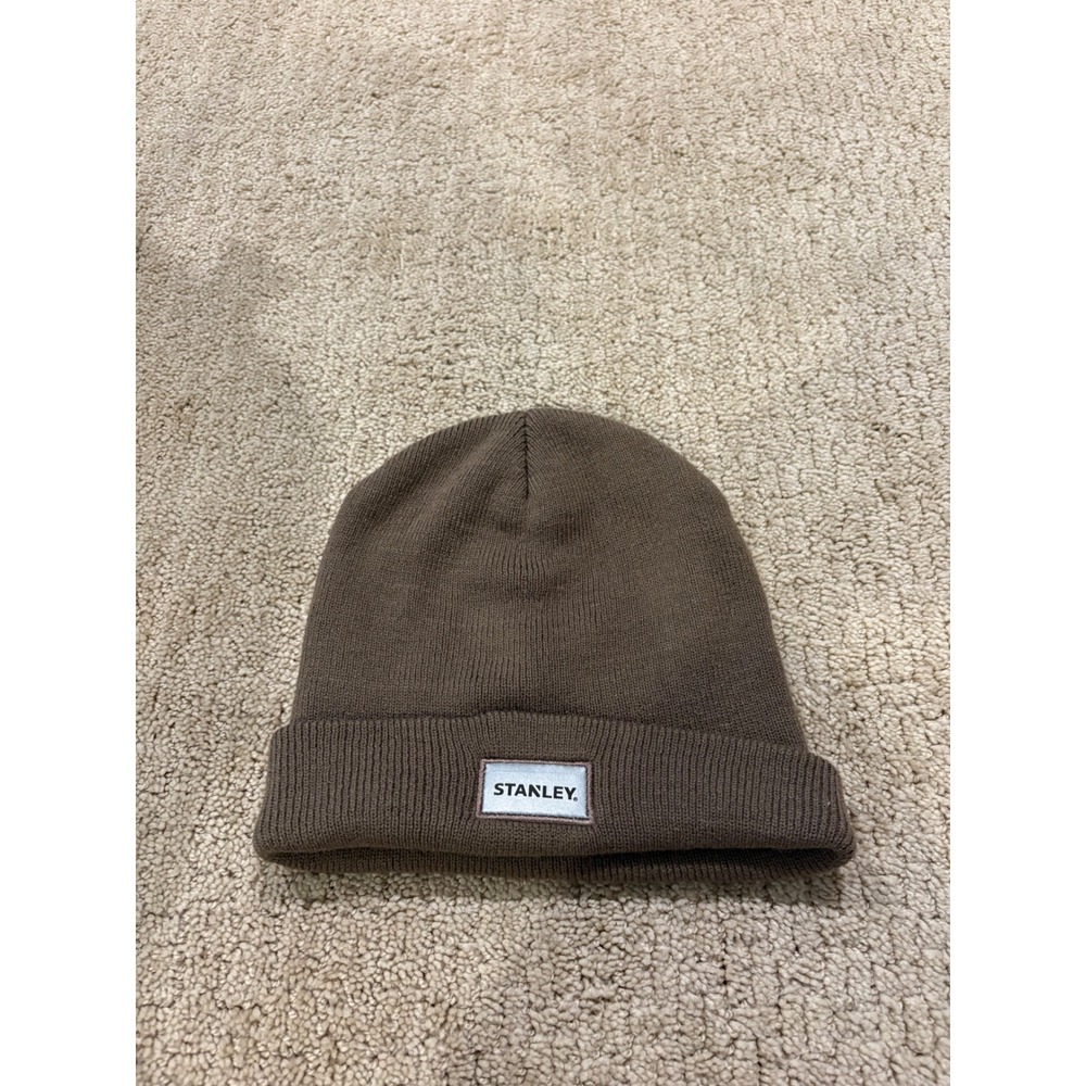 Stanley Brown Cuffed Knit Beanie Hat Mens Logo Patch Workwear Watch Cap